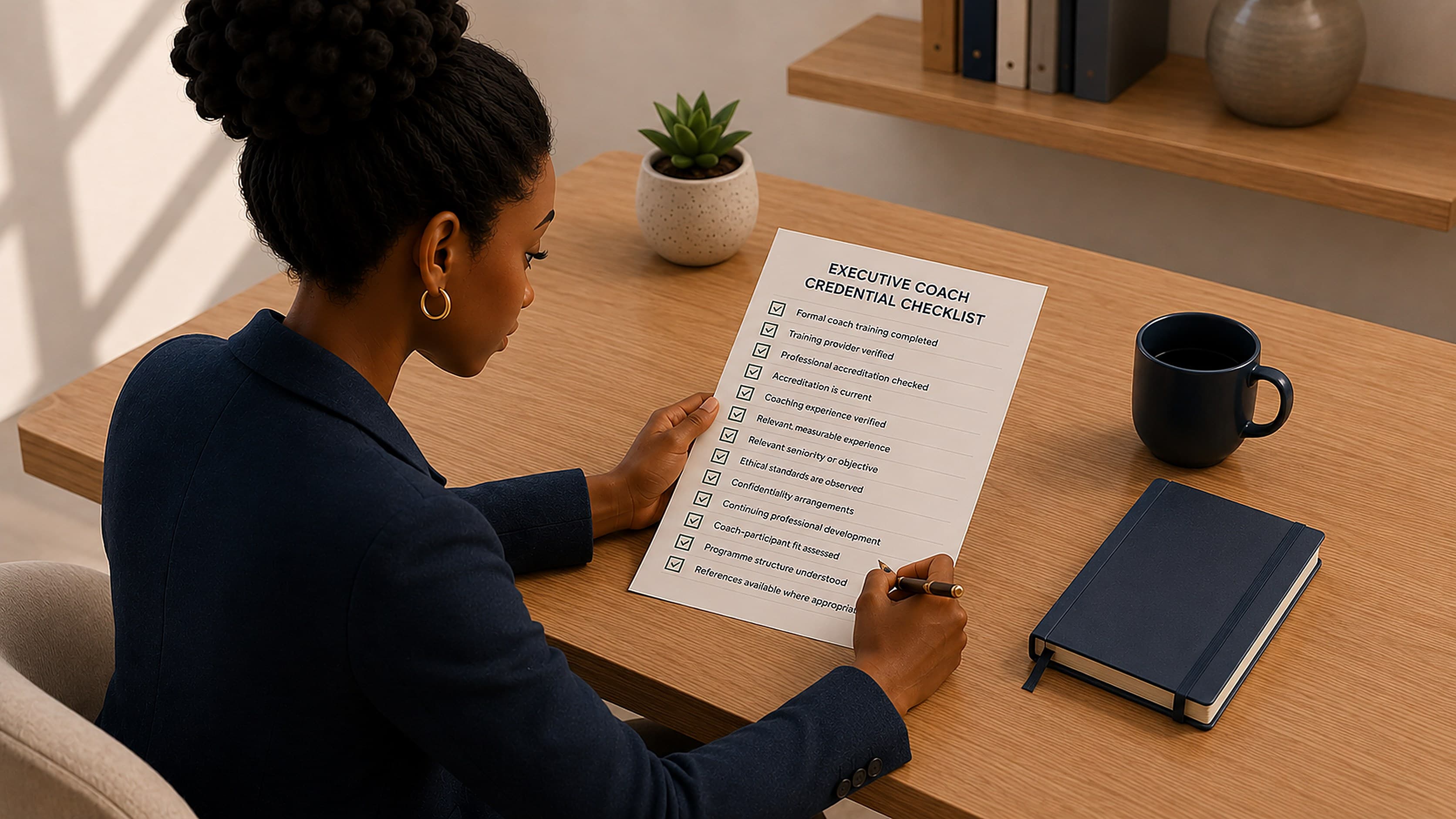 A buyer working through an executive coach credential checklist