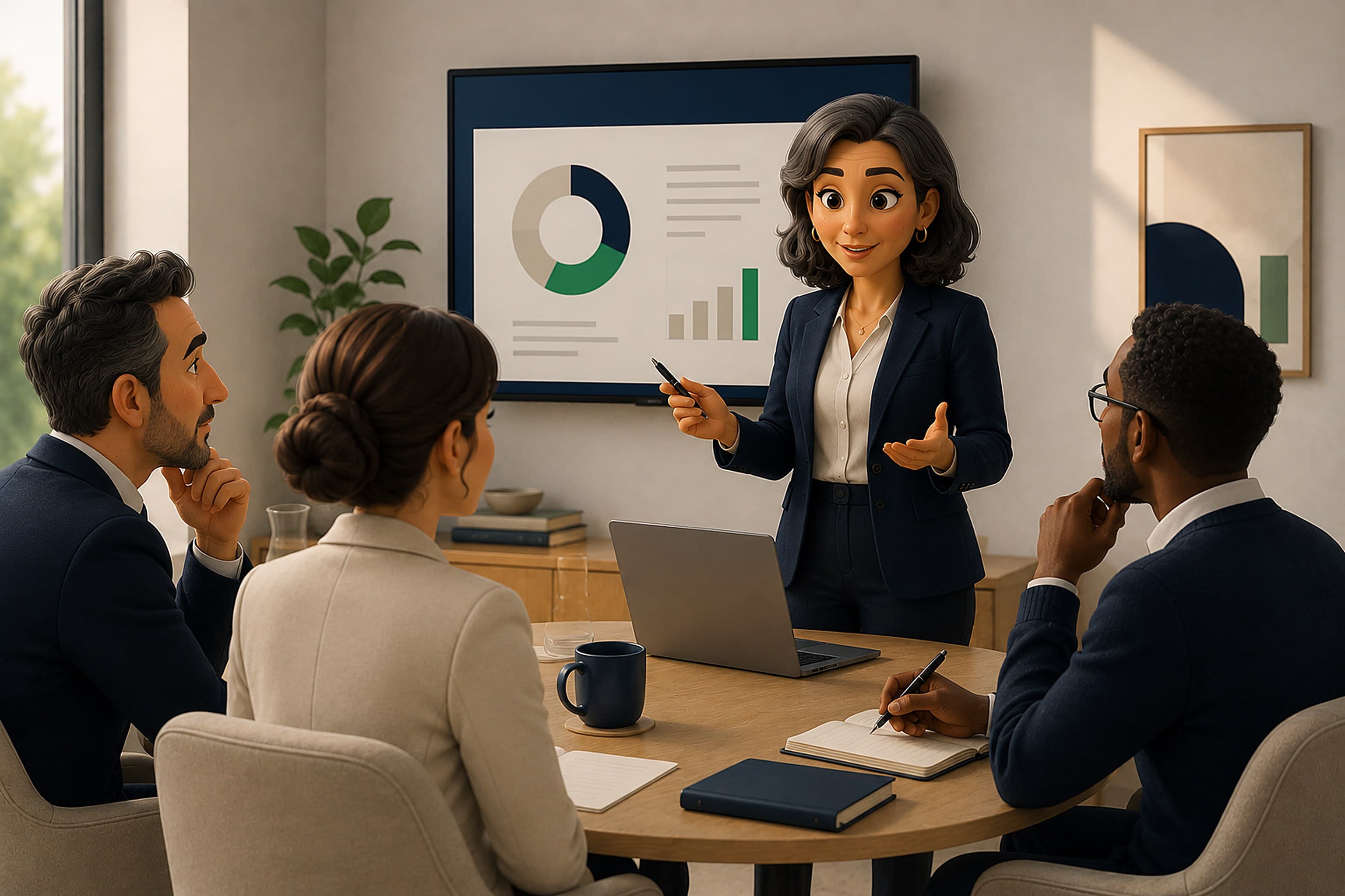 A leader presenting coaching outcomes and business value to stakeholders