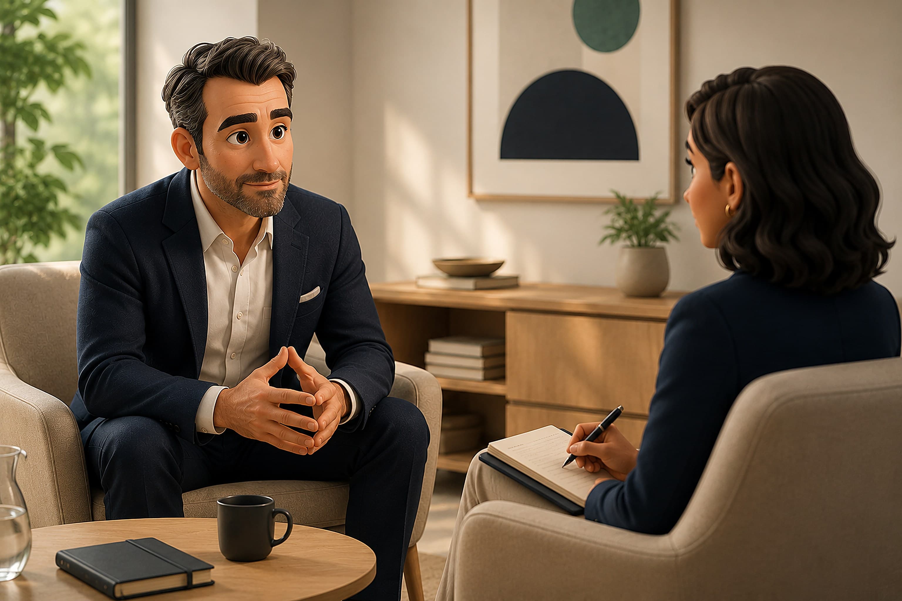 A one-to-one executive coaching session in progress