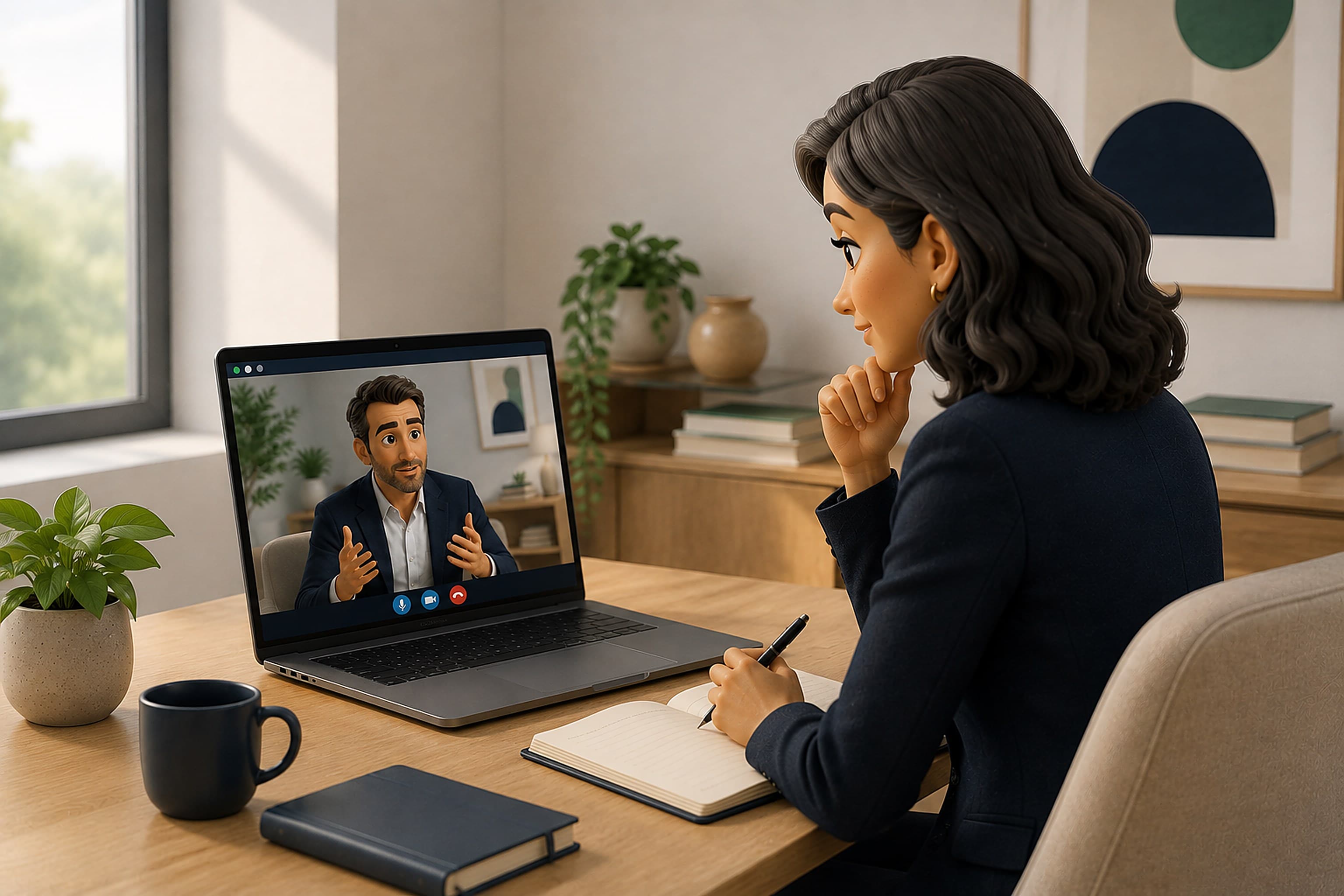 An executive coaching session delivered virtually over video call