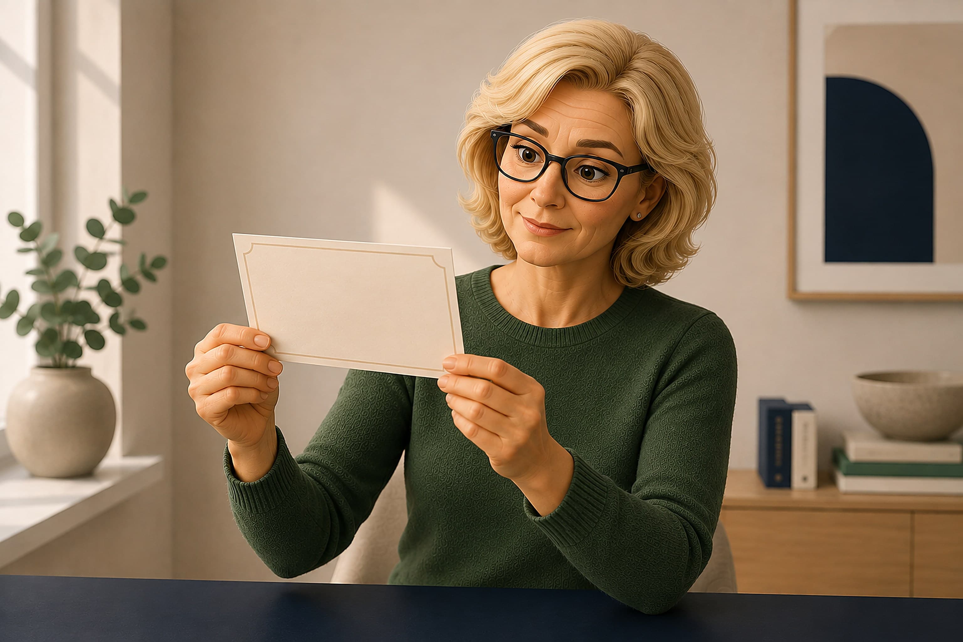 A buyer examining an ACC credential card closely