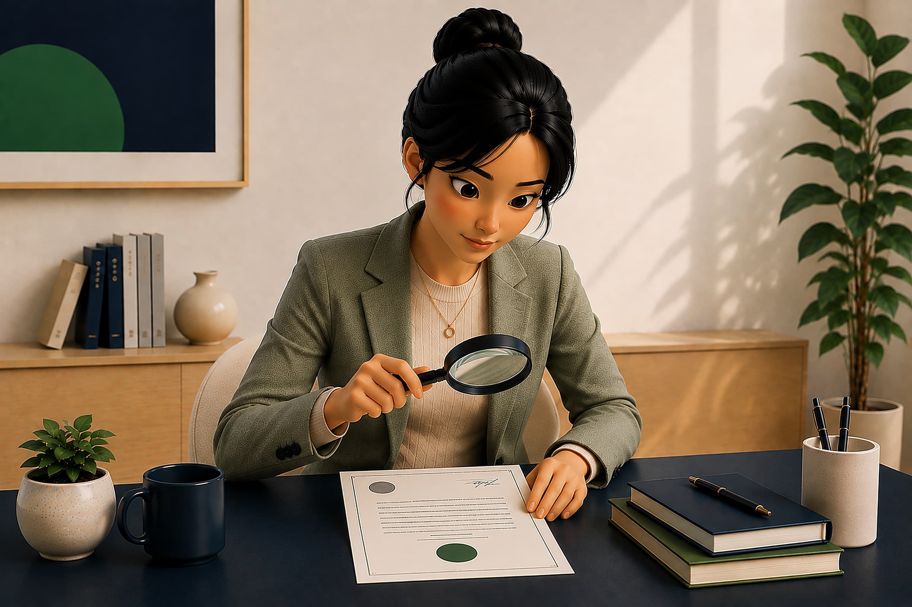 A buyer verifying an ICF coaching credential with a magnifying glass