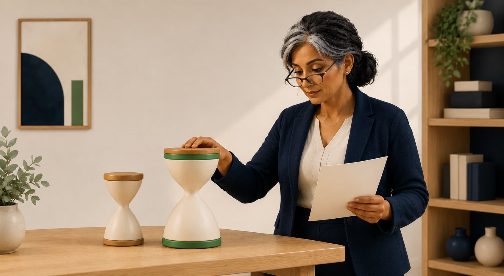 Two hourglasses of different sizes, representing the difference in practice hours between the Certificate and Diploma